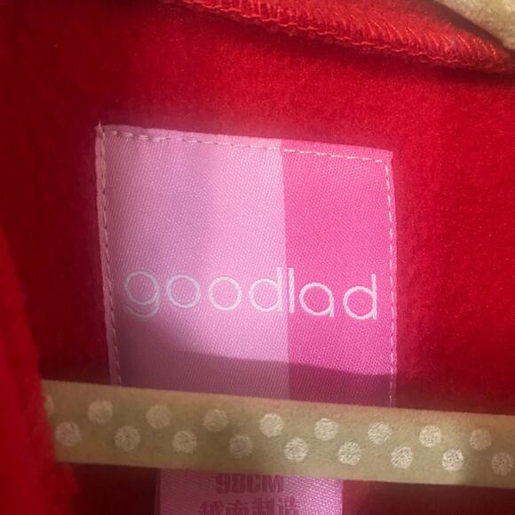 GoodLad Bright Red Girls Fleece Swing Coat Double Breasted Black Buttons Sz 3T - Picture 6 of 11